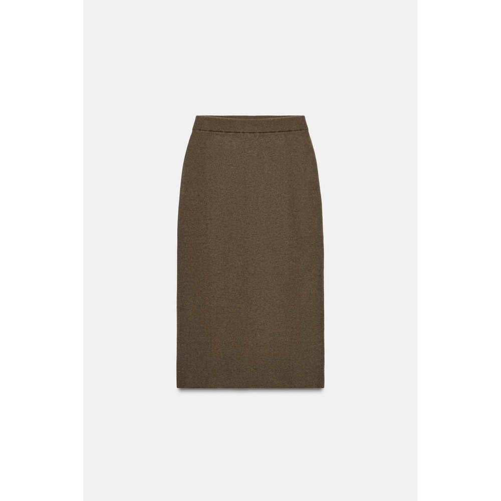 Zara Straight Wool Midi Skirt Khaki Large